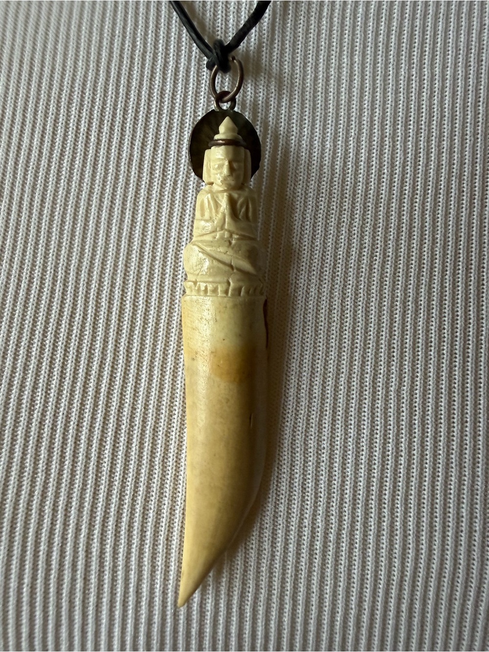 Unique Vintage Carved Boar Tusk / Bone Buddha Pendant Necklace